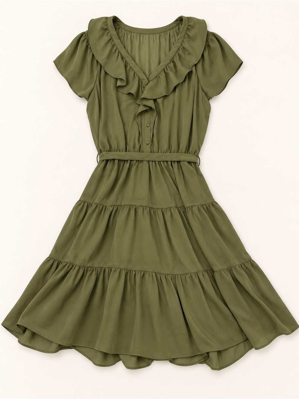 Lauren Ralph Lauren Olive Ruffle-Tier Dress